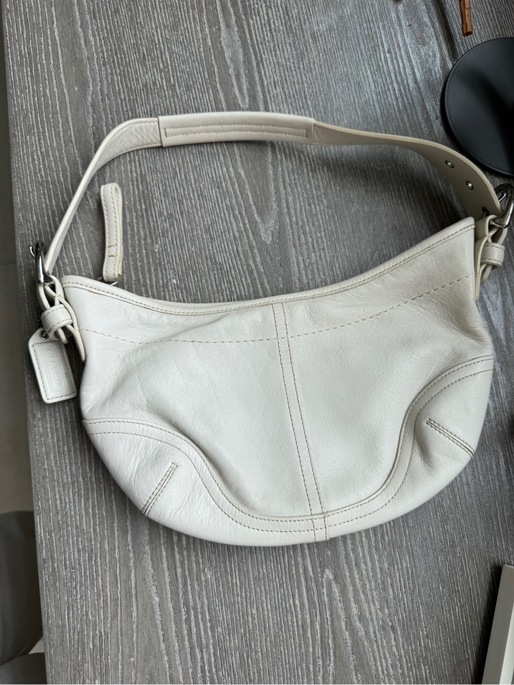 Vintage Coach Soho Cream Leather Mini Hobo Bag